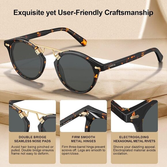 Small Acetate Polarized Sunglasses Women Men UV Protection Retro Round main image 8